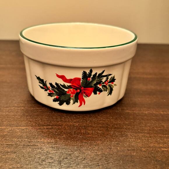 VTG Christmas Heritage PFALTZGRAFF Stoneware Dip Bowl Ramekin Holly Candy Dish - Picture 3 of 12
